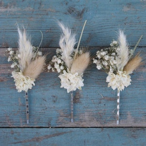 Pampas Boho Purity Dried Flower Hair Grips Set of 3