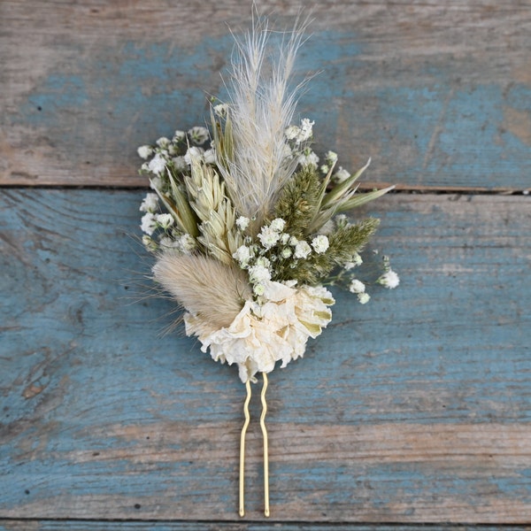 Pampas Prairie Neutral Dried Flower Wedding Hair Pin