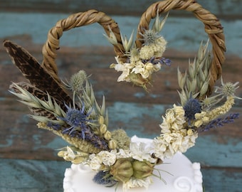 Rustic Autumn Dried Flower Willow Heart Cake Topper