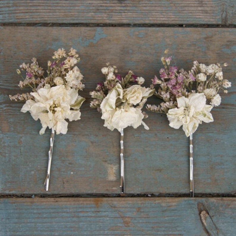 Vintage Romance Dried Flower Hair Grips Set of 3 image 1