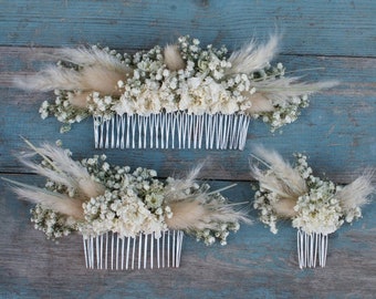 Pampas Boho Purity Dried Flower Hair Comb