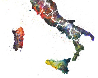 Italy Watercolor Map, Abstract Art, Wall Art, Home Decor,  Giclee Print