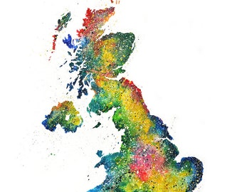United Kingdom Watercolor Map, Abstract Art, Wall Art, Home Decor,  Giclee Print