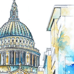 St. Paul's Cathedral, Watercolor Painting, Wall Art, Home Decor, London UK, Giclee Print image 3