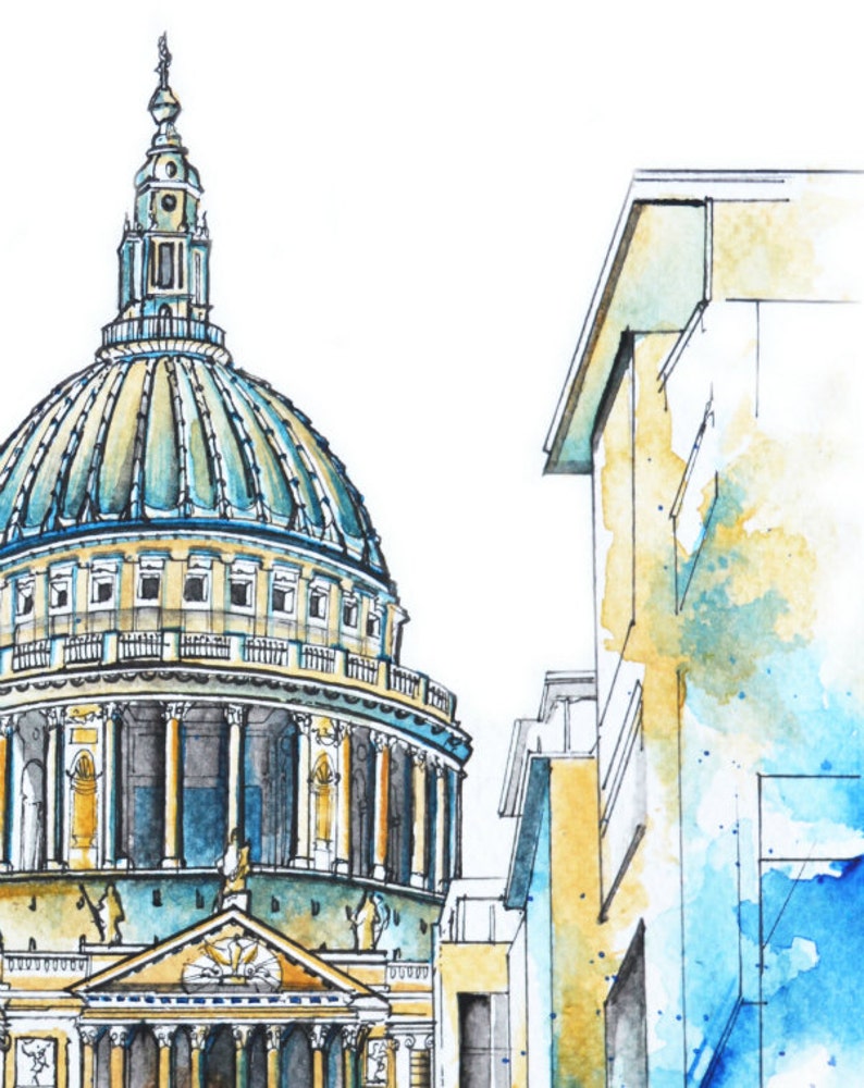 St. Paul's Cathedral, Watercolor Painting, Wall Art, Home Decor, London UK, Giclee Print image 3
