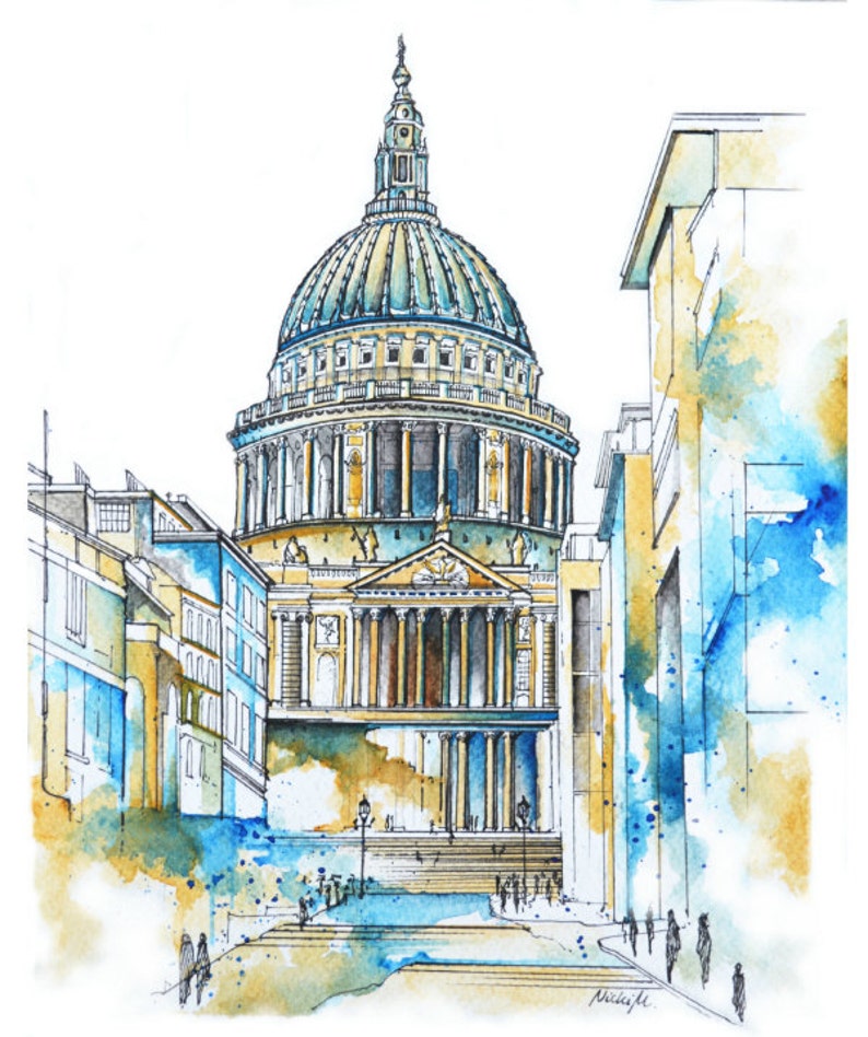 St. Paul's Cathedral, Watercolor Painting, Wall Art, Home Decor, London UK, Giclee Print image 1