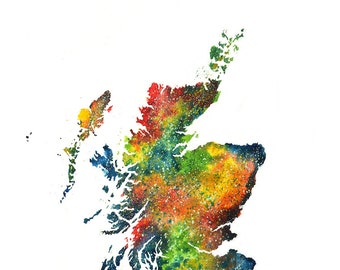 Scotland Watercolor Map, Abstract Art, Wall Art, Home Decor,  Giclee Print