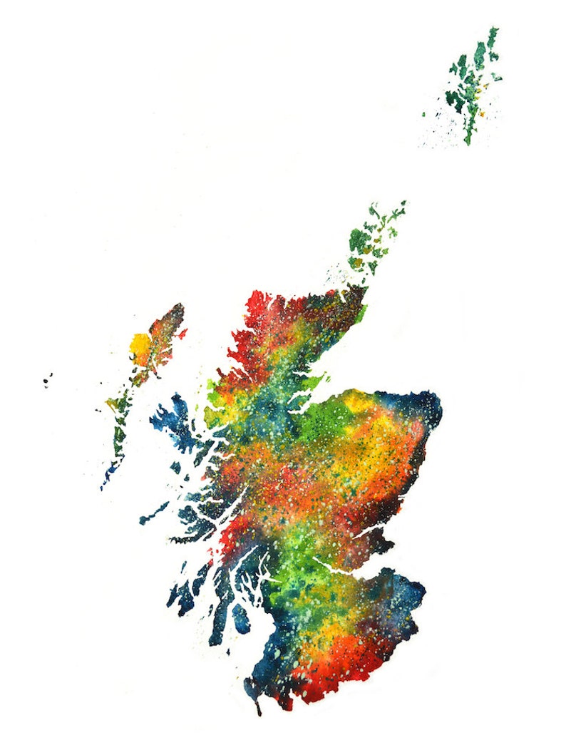 Giclee Print Wall Art Abstract Art Home Decor Scotland Watercolor Map