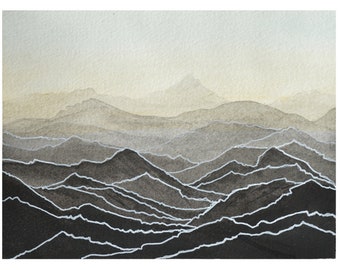 Misty Mountains, Landscape &  Scenery Art, Watercolor print, Home decor, Wall art