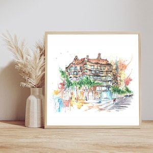 Casa Mila, La Pedrera, Barcelona Spain, Watercolor Painting, Wall Art, Home Decor, Giclee Print
