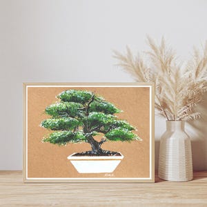Delicate Bonsai Tree, Miniature Tree, Japanese Botanical Art, Mixed-media Painting, Wall Art, Home Decor, Giclee Print
