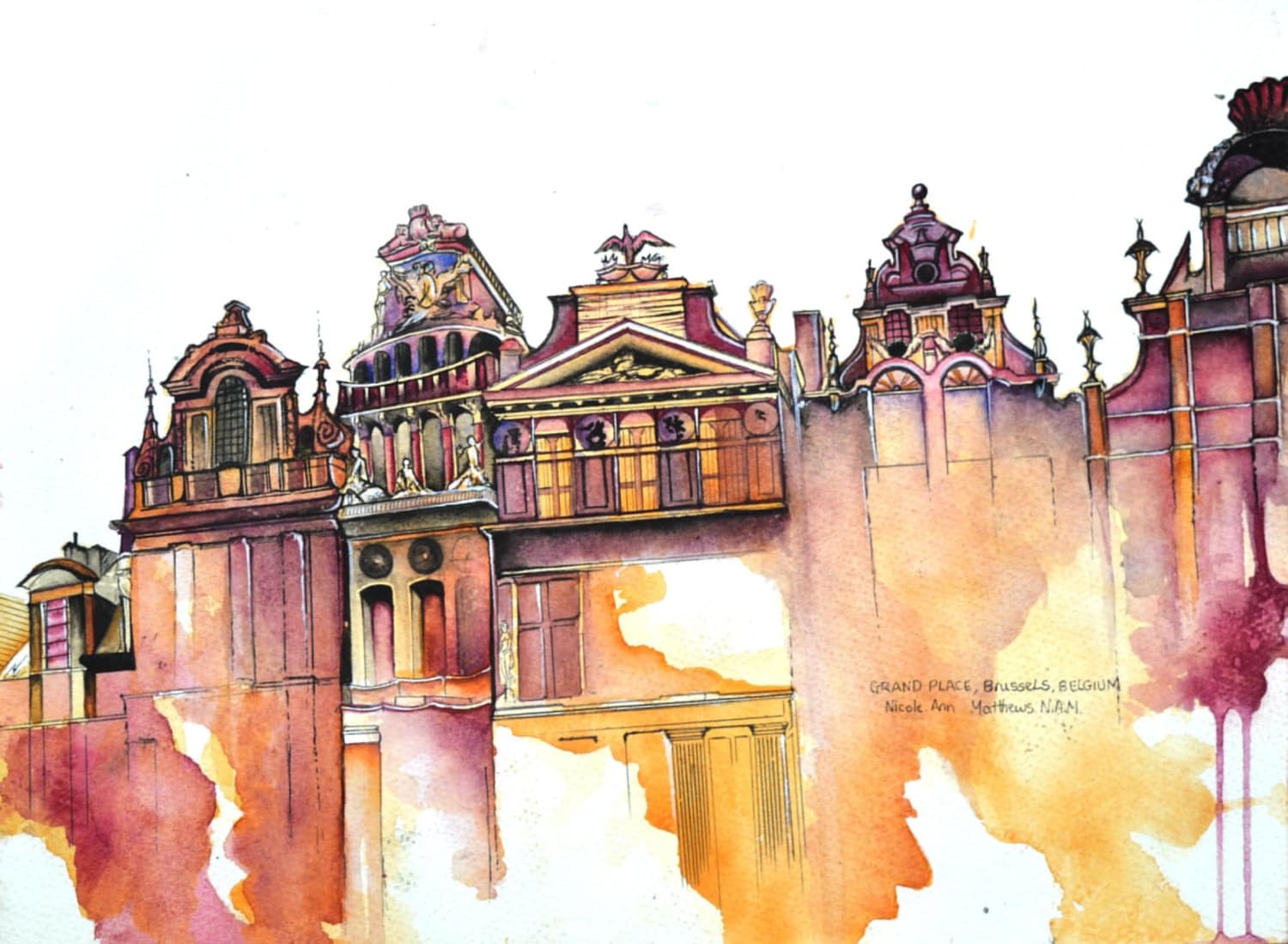 Grand Place Brussels Watercolor Painting Belgium Art Etsy