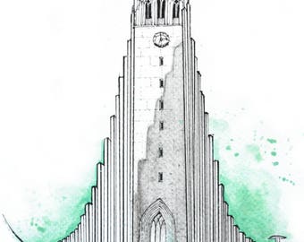 Hallgrímskirkja, Icelandic Painting, Reykjavik, Iceland, Street Art, Wall Art, Home Decor, Giclee Print