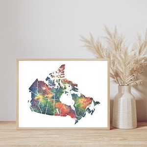 Kanada Aquarell Karte, abstrakte Kunst, Wandkunst, Wohnkultur, Giclée-Druck