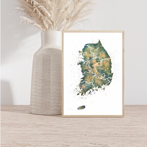Südkorea Aquarell Landkarte, abstrakte Kunst, Wandkunst, Wohnkultur, Giclée-Druck