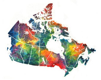 Canada Watercolor Map, Abstract Art, Wall Art, Home Decor,  Giclee Print