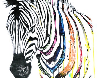 Zebra Head, Animal Art, Abstract Art, Colorful Artwork, Print, Wall art