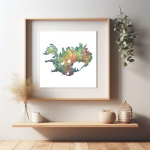 Gletscher in Island, Island Aquarell Landkarte, Abstrakte Kunst, Wandkunst, Reisekunst, Dekoration, Giclée-Druck