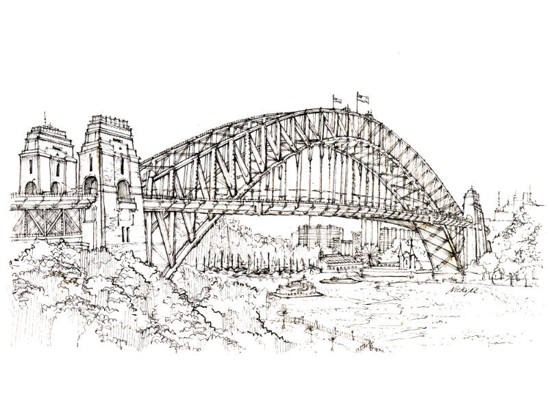 Watercolor Sketch Sydney Harbour Bridge Australia Stock Vector (Royalty  Free) 728488441 | Shutterstock