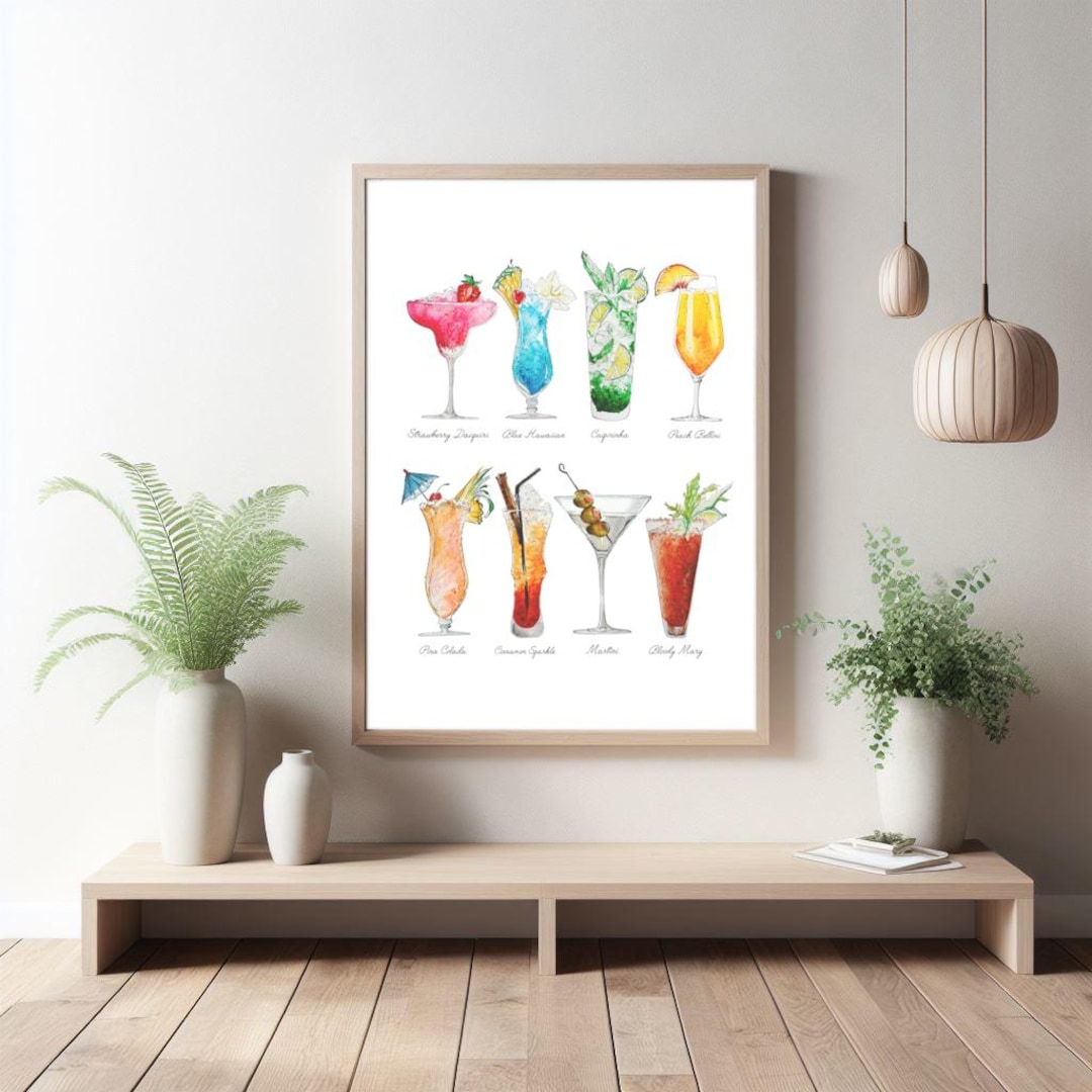 printable kitchen prints wall art, set of 6, hand... Your Choice of 6 to 8 Cocktails, Cocktail Art Print, Summer Drinks ...