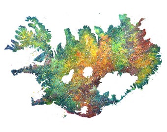 Iceland Watercolor Map, Abstract Art, Wall Art, Home Decor,  Giclee Print