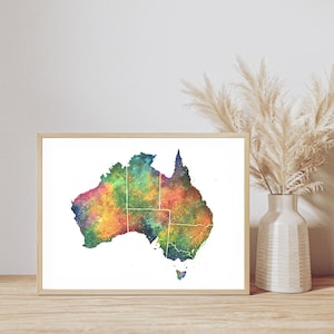 Australien Aquarell Karte, abstrakte Kunst, Wandkunst, Giclée-Druck