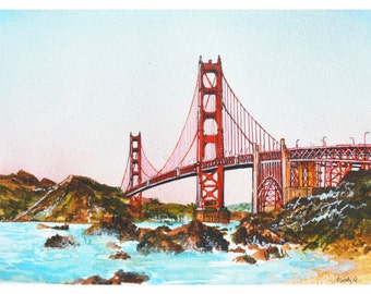 Golden Gate Bridge, San Francisco California, Watercolor painting, Wall Art, Home Decor, Giclee Print