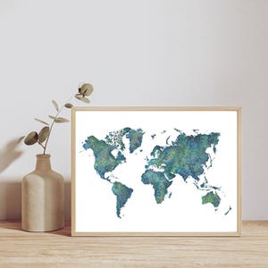 Marine Aquarell Weltkarte, Reise Kunst, Abstrakte Kunst, Wand Kunst, Home Decor, Giclée Druck