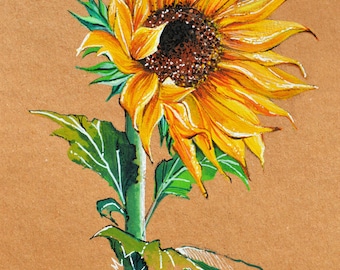 Vibrant Sunflower, Botanical Art, Watercolor painting, Floral Design, Summer Decor, Home decor, Gouache print, Wall art