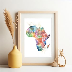 Impresión artística de mapa de acuarela de África, arte abstracto, arte de pared, decoración del hogar, impresión giclée