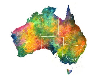 Australia Watercolor Map, Abstract Art, Wall Art, Home Decor,  Giclee Print