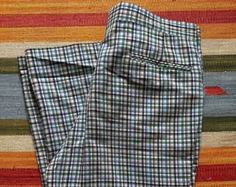 Vintage Slacks Golf Pants by SPORTHOMSON Light Cotton Green Blue Red Plaid Waist 36" Inseam 32"
