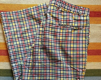 Vintage Colorful Plaid 80s pants slacks golf sailing beach deadstock red blue gold deadstock NTW 34" x 34"