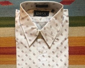 Vintage Deadstock 70s geometric pattern button down by ENVOY single stitch Mens Long Sleeve shirt 15.5 x 33 M