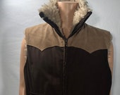 Vintage Men's WOOLRICH western cut cowboy vest sherpa lined brown suede 90s Large L