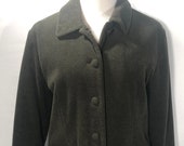 Vintage LL Bean wool dress coat jacket olive green size Petite Medium