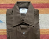 Vintage Deadstock 70s brown striped button down by Kent Collection single stitch Mens Long Sleeve shirt 15.5 x 33 M