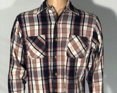 Vintage Big Mac thick cotton work wear red white blue plaid buttondown shirt Medium M Tall