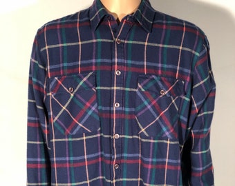 Vintage Backpacker brand acrylic wool work wear blue red green plaid buttondown shirt Large L 16 16.5