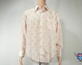 Vintage CAREER CLUB white pink flower print 70s 17 x 35 Mens longsleeve shirt L