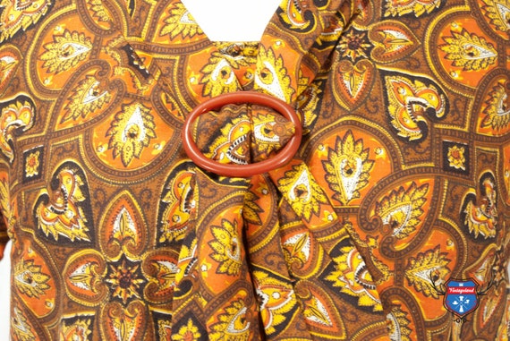 Vintage MOD brown gold orange paisley retro cotto… - image 5