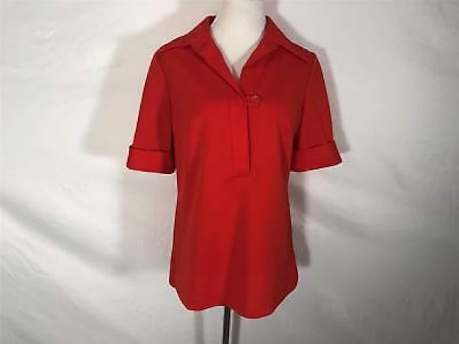 Vintage JC PENNEY FASHIONS Red Polyester Blouse Mod Womens Etsy