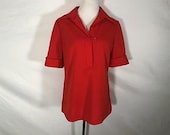 Vintage JC PENNEY FASHIONS red polyester blouse mod Womens short sleeve shirt L