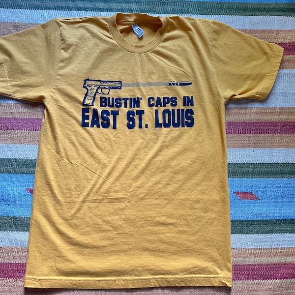 Vintage Inspired Bustin' Caps in East St. Louis gold American Apparel 2001 t-shirt