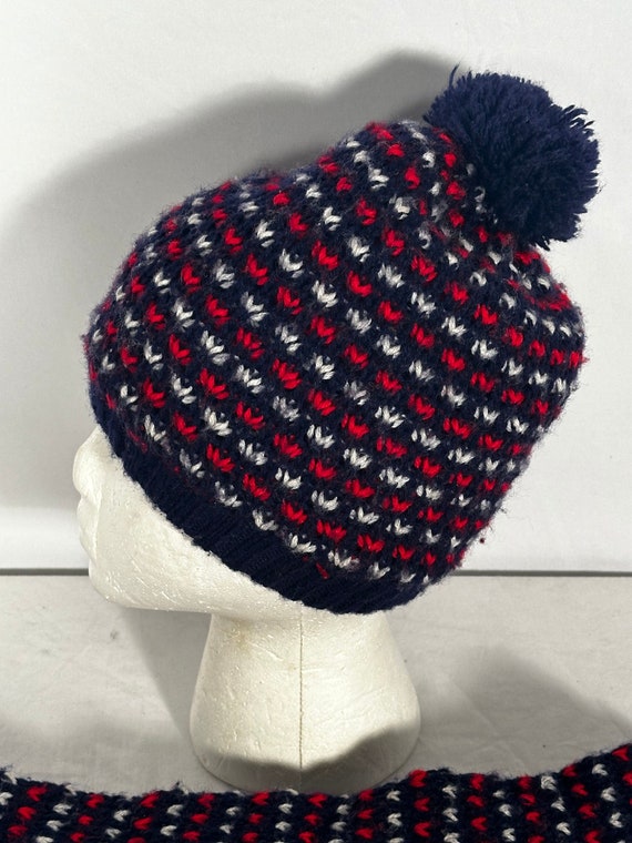 Vintage Japanese winter hat and scarf red white n… - image 1