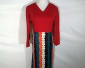 Vintage TRIO OF DALLAS mod cloth puzzle pieces red Junior 15 70s Womens Dress L