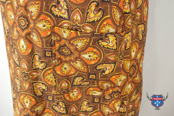 Vintage MOD brown gold orange paisley retro cotto… - image 7