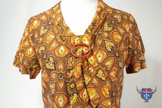 Vintage MOD brown gold orange paisley retro cotto… - image 6