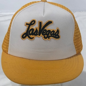 Vintage LAS VEGAS gold black white trucker baseball hat 80s size adjustable