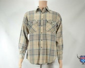 Vintage Union Sportswear wool acrylic grey plaid 80s Mens longsleeve shirt M